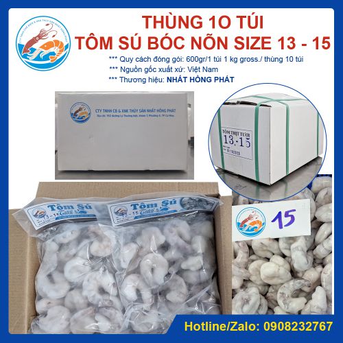 Tôm sú bóc nõn giòn đông lạnh, size 13 - 15, thùng 10 túi x 600gr, Giao Tp. HCM