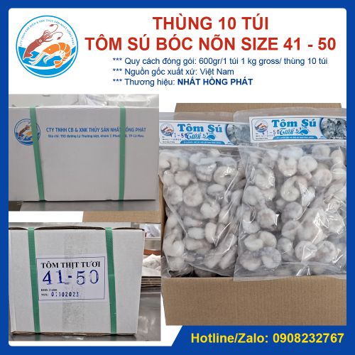 Tôm sú bóc nõn giòn đông lạnh, size 41 - 50, thùng 10 túi x 600gr, Giao Tp. HCM