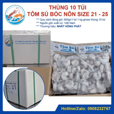 Tôm sú bóc nõn giòn đông lạnh, size 21 - 25, thùng 10 túi x 600gr, Giao Tp. HCM