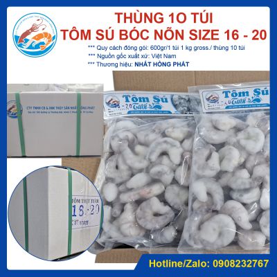 Tôm sú bóc nõn giòn đông lạnh, size 16 - 20, thùng 10 túi x 600gr, Giao Tp. HCM
