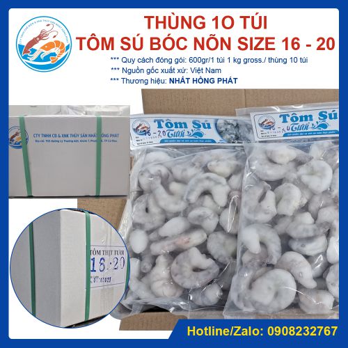 Tôm sú bóc nõn giòn đông lạnh, size 16 - 20, thùng 10 túi x 600gr, Giao Tp. HCM