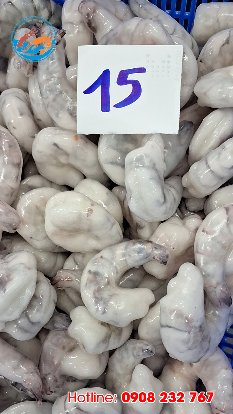 Tôm sú bóc nõn giòn đông lạnh, size 13 - 15, thùng 10 túi x 600gr, Giao Tp. HCM